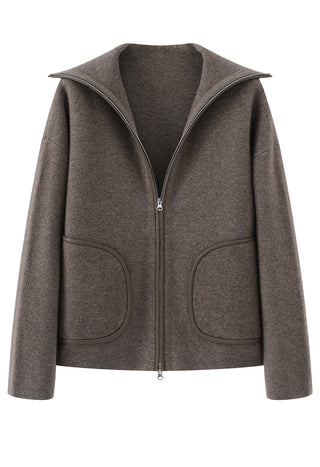 Wool and Cashmere Zip Jacket with Sheepskin Trim