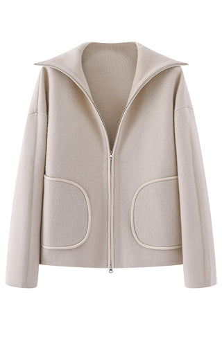 Wool and Cashmere Zip Jacket with Sheepskin Trim