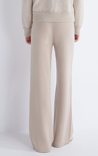 Camel wool-cashmere knit pants in a straight wide-leg cut with smooth drape
