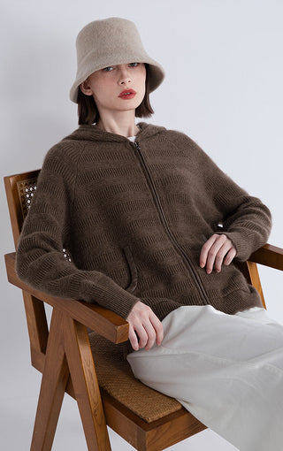 Pure cashmere Hooded Zip Cardigan