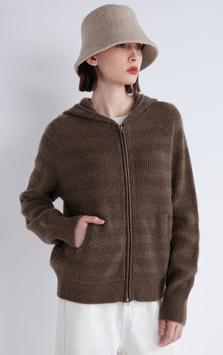 Pure cashmere Hooded Zip Cardigan