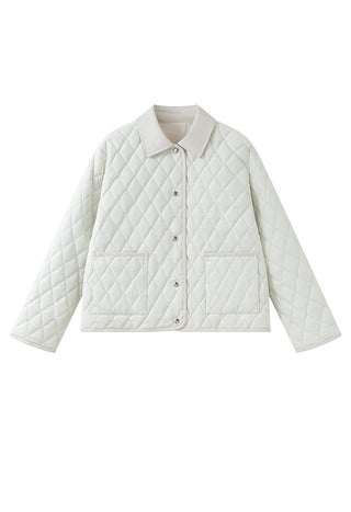 Quilted Down Jacket with Sheepskin Collar Trim