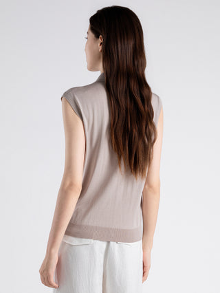 Sleeveless Knit Top with Printed Scarf Tie