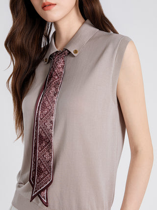 Sleeveless Knit Top with Printed Scarf Tie