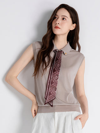 Sleeveless Knit Top with Printed Scarf Tie