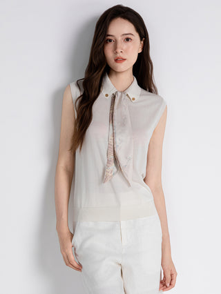 Sleeveless Knit Top with Printed Scarf Tie