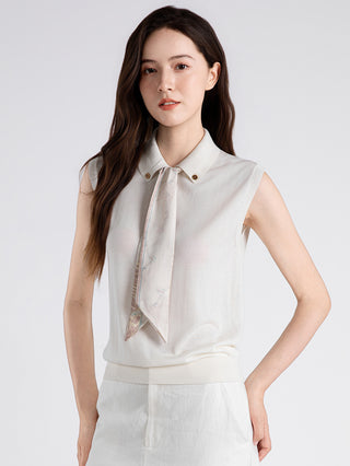 Sleeveless Knit Top with Printed Scarf Tie