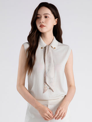 Sleeveless Knit Top with Printed Scarf Tie