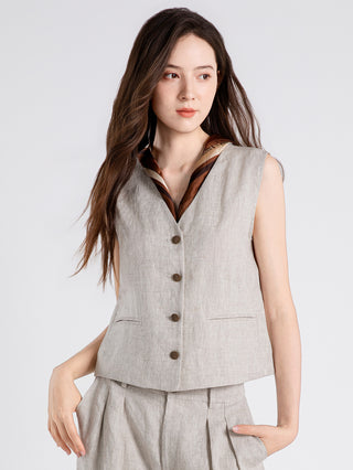 Linen Textured Vest with Scarf Accent