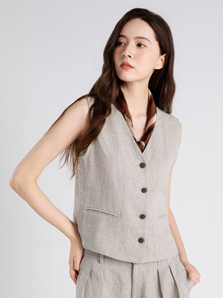 Linen Textured Vest with Scarf Accent