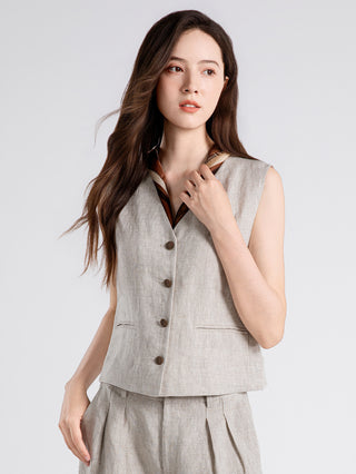 Linen Textured Vest with Scarf Accent