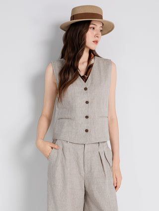 Linen Textured Vest with Scarf Accent