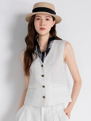 Linen Textured Vest with Scarf Accent