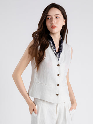Linen Textured Vest with Scarf Accent