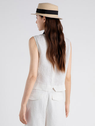 Linen Textured Vest with Scarf Accent
