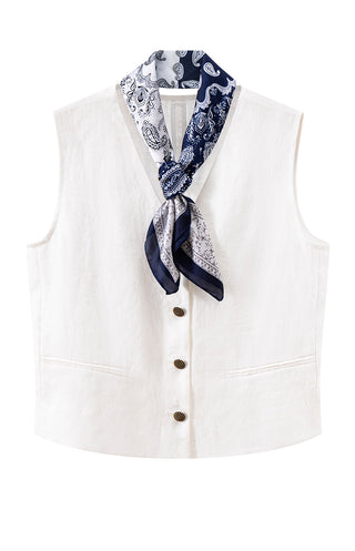 Linen Textured Vest with Scarf Accent