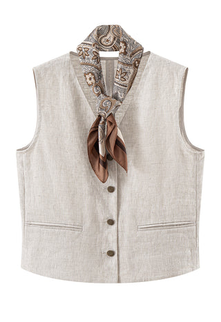 Linen Textured Vest with Scarf Accent