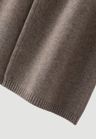 Brown wool-cashmere wide-leg knit pants with ribbed hem and smooth knit texture