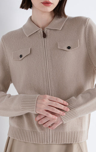 Wool-Cashmere Zip Knit Jacket
