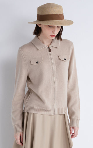 Wool-Cashmere Zip Knit Jacket