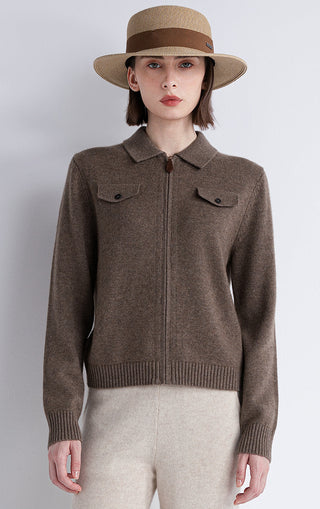 Wool-Cashmere Zip Knit Jacket