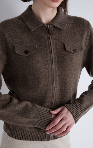 Wool-Cashmere Zip Knit Jacket