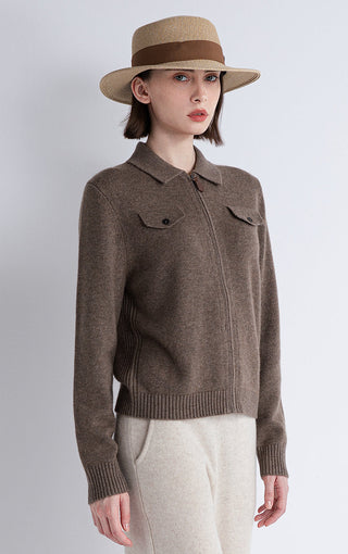 Wool-Cashmere Zip Knit Jacket