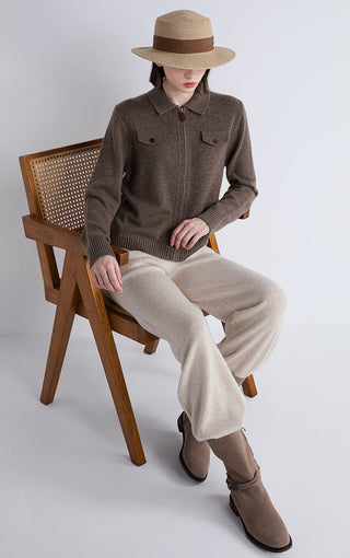 Wool-Cashmere Zip Knit Jacket