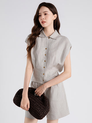 Linen Lyocell Button-Front Blouse