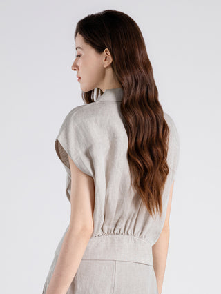 Linen Lyocell Button-Front Blouse