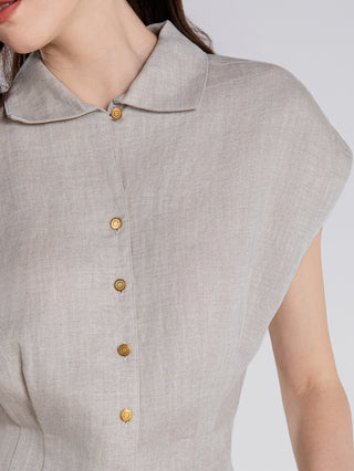 Linen Lyocell Button-Front Blouse