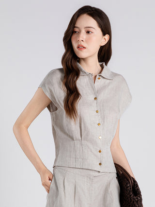 Linen Lyocell Button-Front Blouse