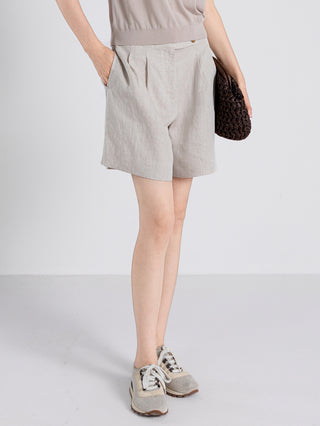 Linen Blend Pleated Shorts