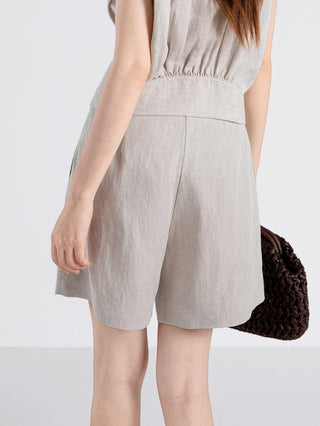 Linen Blend Pleated Shorts