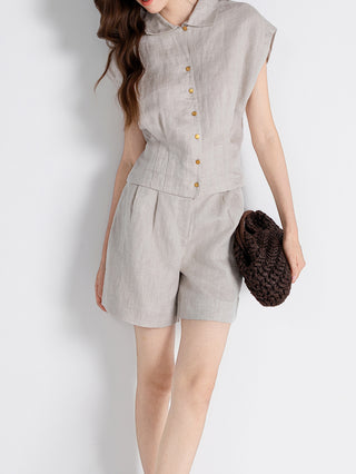 Linen Blend Pleated Shorts