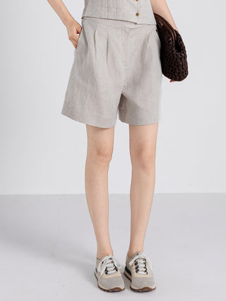 Linen Blend Pleated Shorts