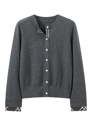 Grey cashmere cardigan with button front and layered cuff detailing