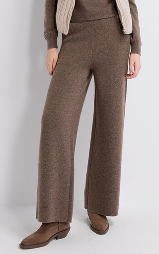 Coffee knit drawstring pants, wide leg with side pockets