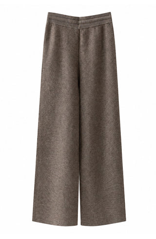 Coffee heathered knit wide-leg pants with elastic waistband