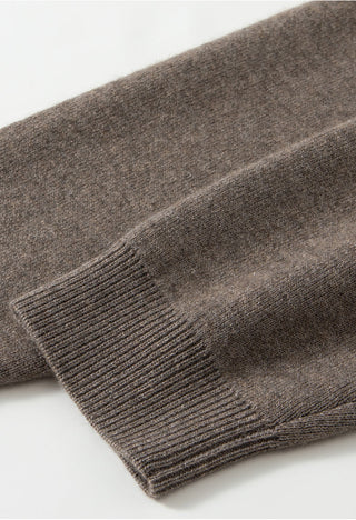 Brown wool-cashmere jacket sleeve cuff with ribbed knit hem