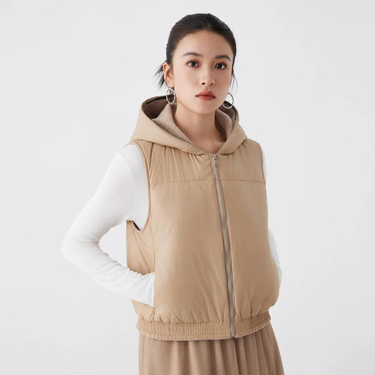 Women's Wool and White Goose  Hooded Vest Down Jacket