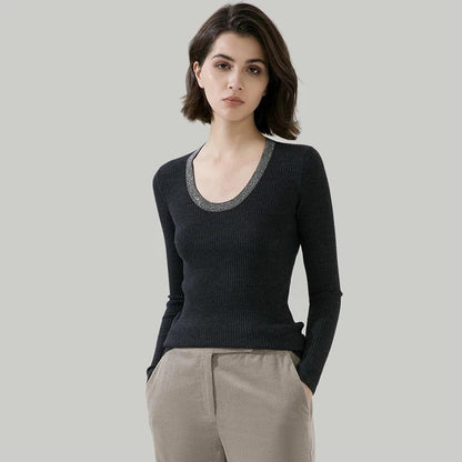 Women O Neck Long Sleeved Merino Wool Jumper