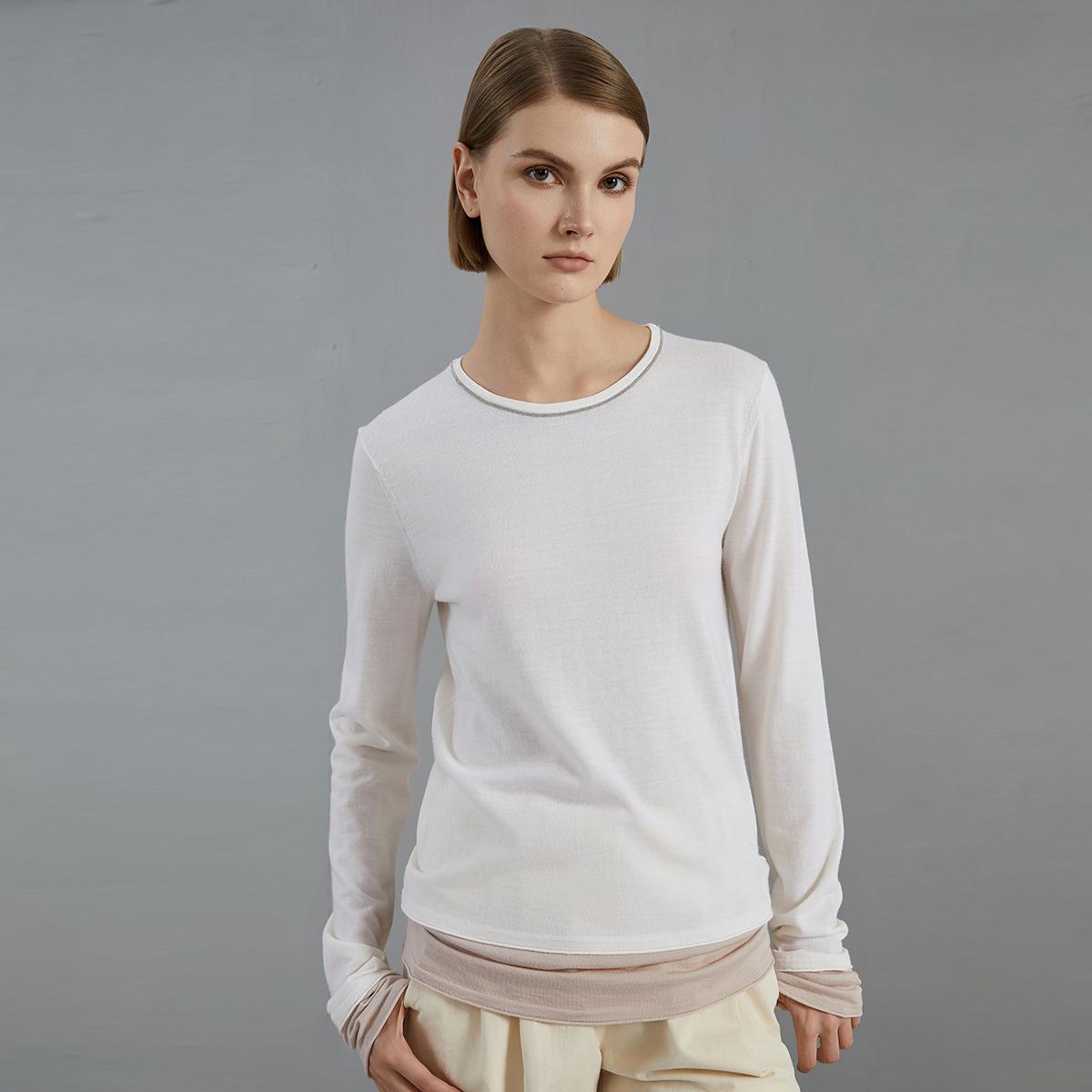 Women's Wool Fake Two-Piece Thin Pullover