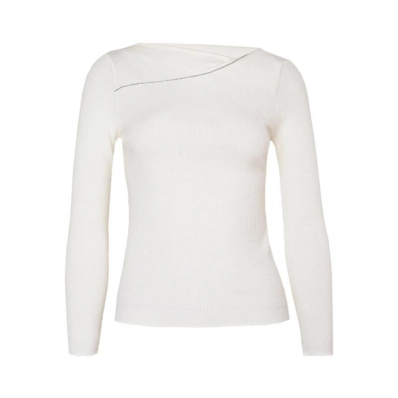 Women's Merino Wool Jumper with Asymmetric Collar