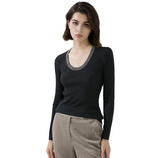 Women O Neck Long Sleeved Merino Wool Jumper