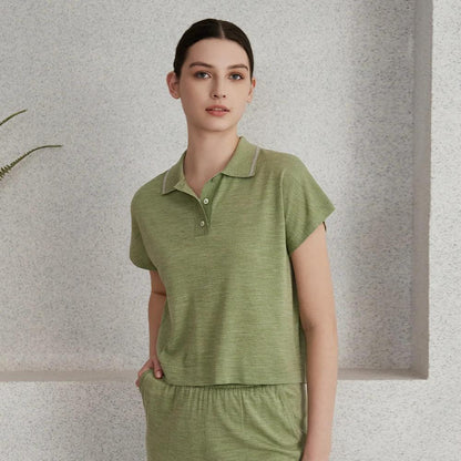 Women's Wool Silk Polo knit  Shirt