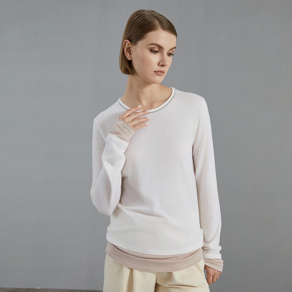 Women's Wool Fake Two-Piece Thin Pullover