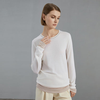 Women's Wool Fake Two-Piece Thin Pullover