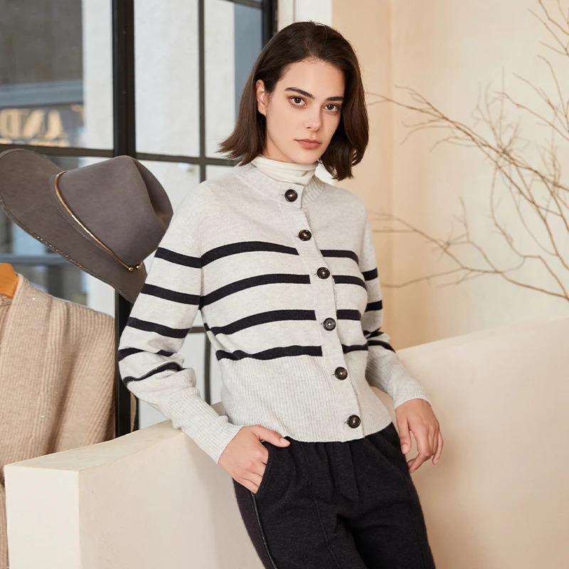 Women’s Cashmere Stripe Cardigan BC-267