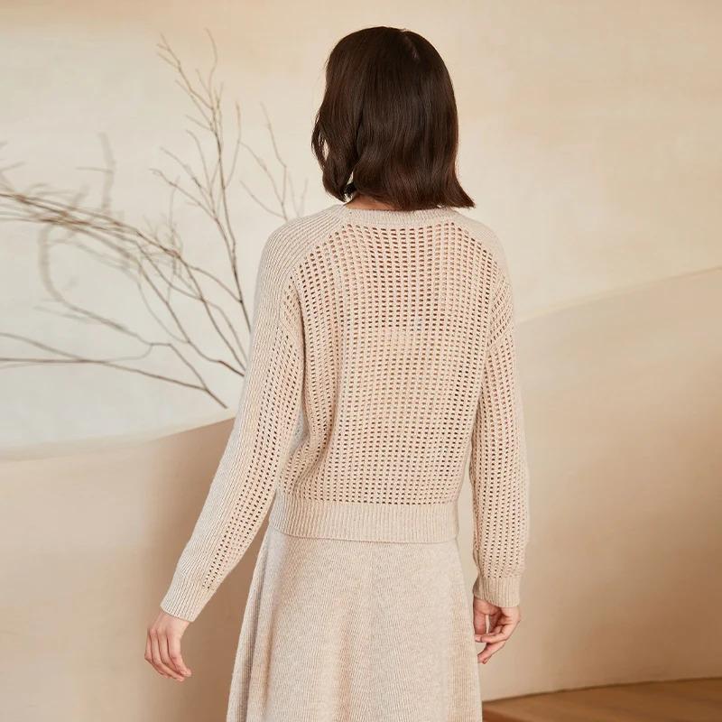 Women's Thick Pure Wool Cut-Out Round Neck Knit Pullover